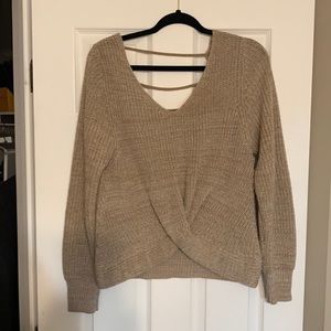 Taupe sweater with twist front